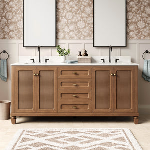 Modern Freestanding Bathroom Vanity with Solid Wood Cabinet and Stone Countertop
