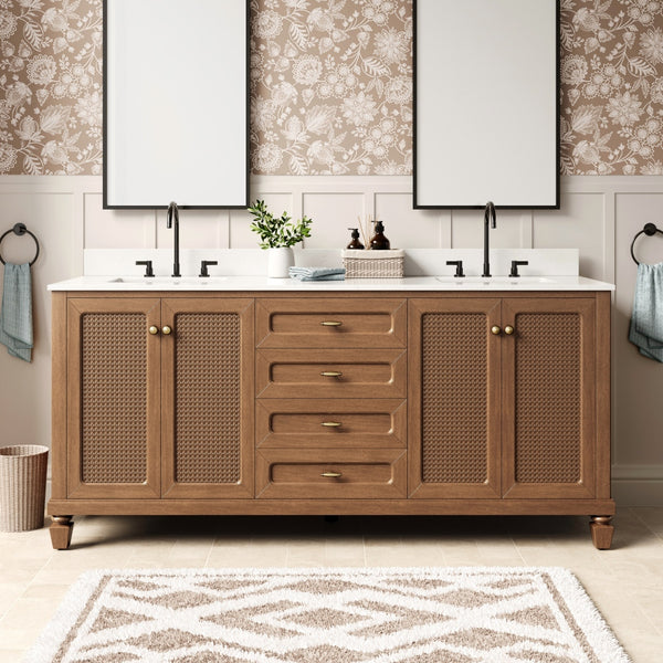 Modern Freestanding Bathroom Vanity with Solid Wood Cabinet and Stone Countertop