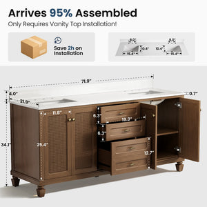 Modern Freestanding Bathroom Vanity with Solid Wood Cabinet and Stone Countertop