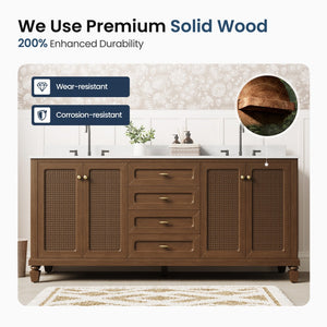 Modern Freestanding Bathroom Vanity with Solid Wood Cabinet and Stone Countertop