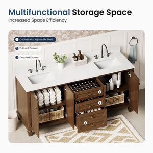 Modern Freestanding Bathroom Vanity with Solid Wood Cabinet and Stone Countertop