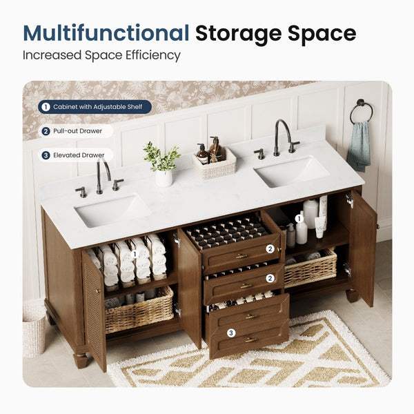 Modern Freestanding Bathroom Vanity with Solid Wood Cabinet and Stone Countertop