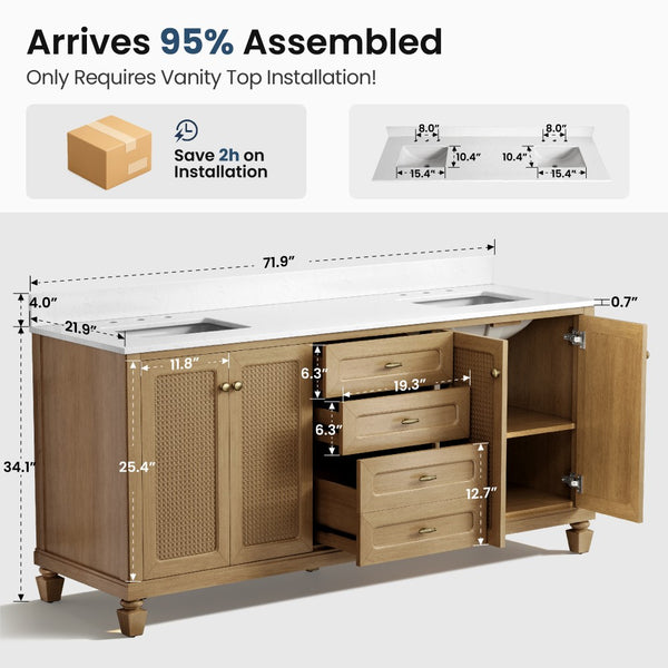 Modern Freestanding Bathroom Vanity with Solid Wood Cabinet and Stone Countertop