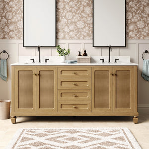 Modern Freestanding Bathroom Vanity with Solid Wood Cabinet and Stone Countertop