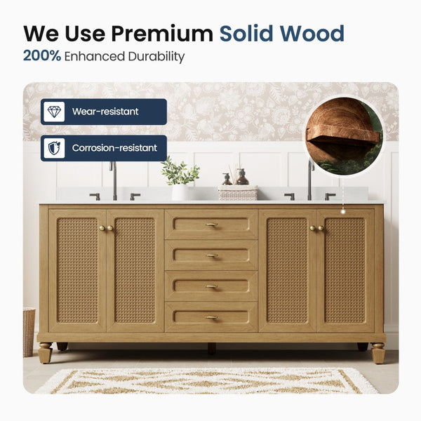 Modern Freestanding Bathroom Vanity with Solid Wood Cabinet and Stone Countertop