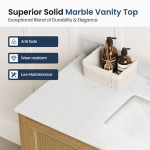 Modern Freestanding Bathroom Vanity with Solid Wood Cabinet and Stone Countertop