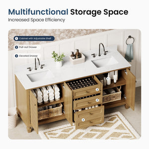 Modern Freestanding Bathroom Vanity with Solid Wood Cabinet and Stone Countertop