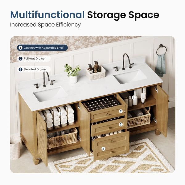 Modern Freestanding Bathroom Vanity with Solid Wood Cabinet and Stone Countertop