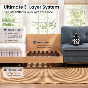 Charleston Linen-Look U-Shaped Large Sofa with Ottomans for Living Room