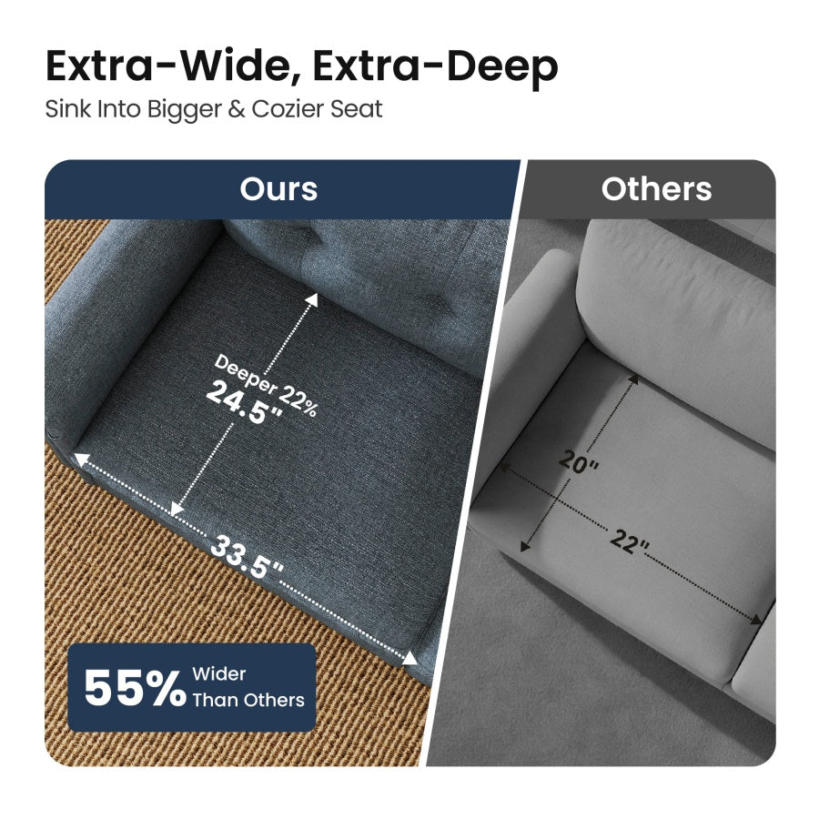 Charleston Linen-Look L-Shaped Living Room Couch with Ottoman