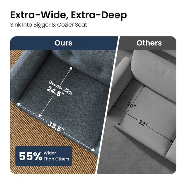 Charleston Linen-Look L-Shaped Living Room Couch with Ottoman