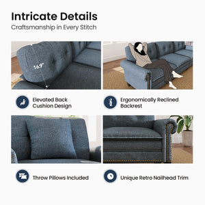 Charleston Linen-Look L-Shaped Living Room Couch with Ottoman