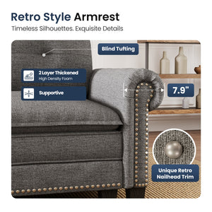 Charleston Linen-Look U-Shaped Living Room Couch with Ottoman
