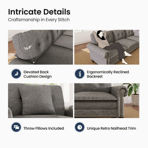 Charleston Linen-Look L-Shaped Living Room Couch with Ottoman