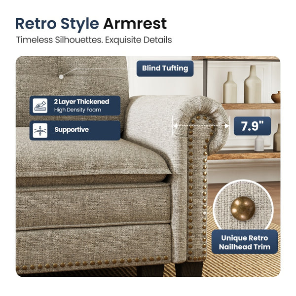 Charleston Linen-Look U-Shaped Living Room Couch with Ottoman