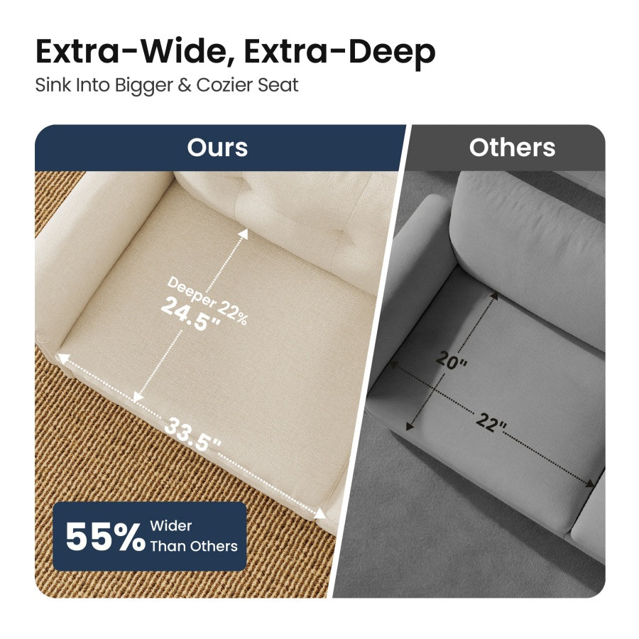 Charleston Linen-Look U-Shaped Living Room Couch with Ottoman