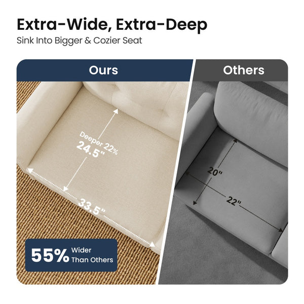 Charleston Linen-Look L-Shaped Living Room Couch with Ottoman