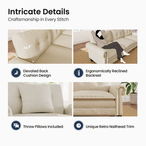 Charleston Linen-Look L-Shaped Living Room Couch with Ottoman