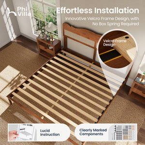 Phi Villa Classic Style Wooden Bed Frame with Rattan Headboard