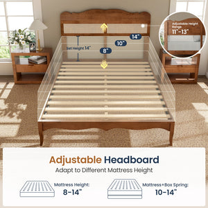Phi Villa Classic Style Wooden Bed Frame with Rattan Headboard