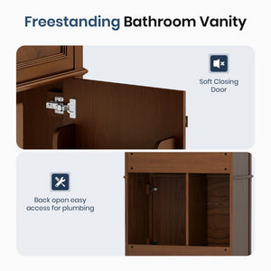 30 inch Traditional Single Sink Bathroom Vanity with Solid Wood Cabinet & Ceramic Basin