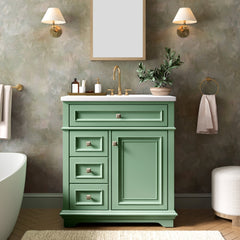 30 inch Traditional Single Sink Bathroom Vanity with Solid Wood Cabinet & Ceramic Basin