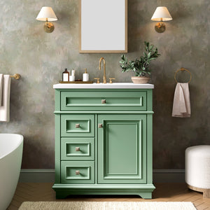 30 inch Traditional Single Sink Bathroom Vanity with Solid Wood Cabinet & Ceramic Basin