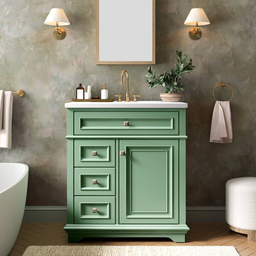 30 inch Traditional Single Sink Bathroom Vanity with Solid Wood Cabinet & Ceramic Basin