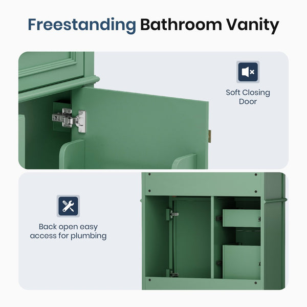 30 inch Traditional Single Sink Bathroom Vanity with Solid Wood Cabinet & Ceramic Basin