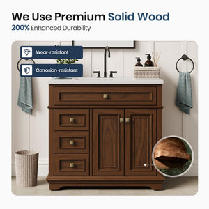 36 inch Single Sink Solid Wood Bathroom Vanity with Integrated Ceramic Basin