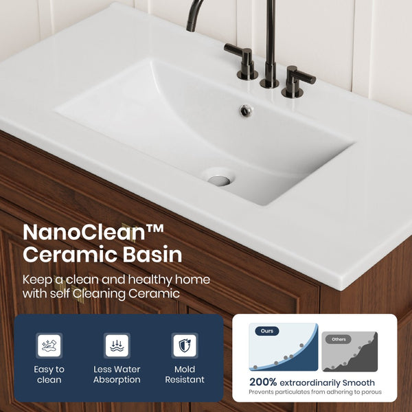 36 inch Single Sink Solid Wood Bathroom Vanity with Integrated Ceramic Basin