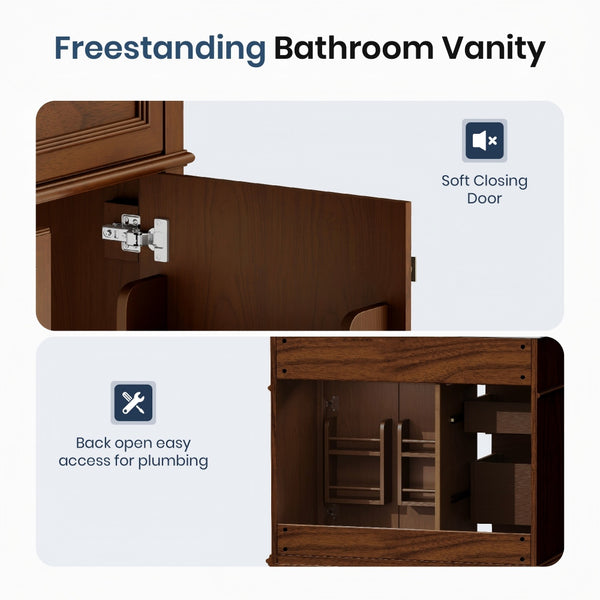 36 inch Single Sink Solid Wood Bathroom Vanity with Integrated Ceramic Basin