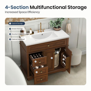 36 inch Single Sink Solid Wood Bathroom Vanity with Integrated Ceramic Basin