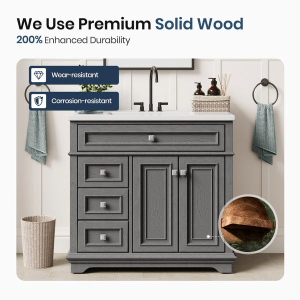 36 inch Single Sink Solid Wood Bathroom Vanity with Integrated Ceramic Basin