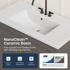 36 inch Single Sink Solid Wood Bathroom Vanity with Integrated Ceramic Basin