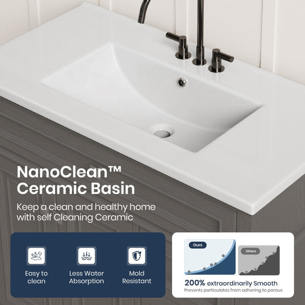 36 inch Single Sink Solid Wood Bathroom Vanity with Integrated Ceramic Basin