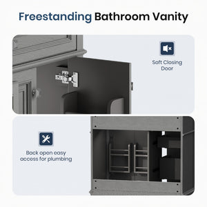 36 inch Single Sink Solid Wood Bathroom Vanity with Integrated Ceramic Basin