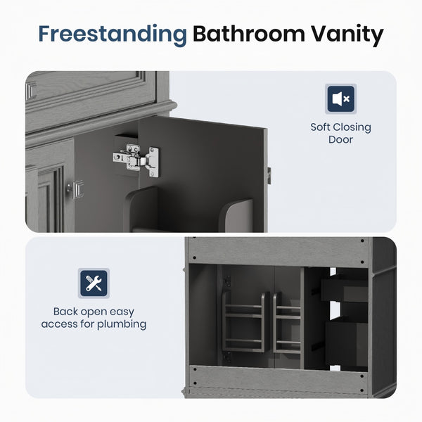 36 inch Single Sink Solid Wood Bathroom Vanity with Integrated Ceramic Basin