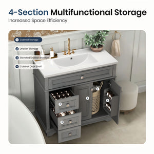 36 inch Single Sink Solid Wood Bathroom Vanity with Integrated Ceramic Basin