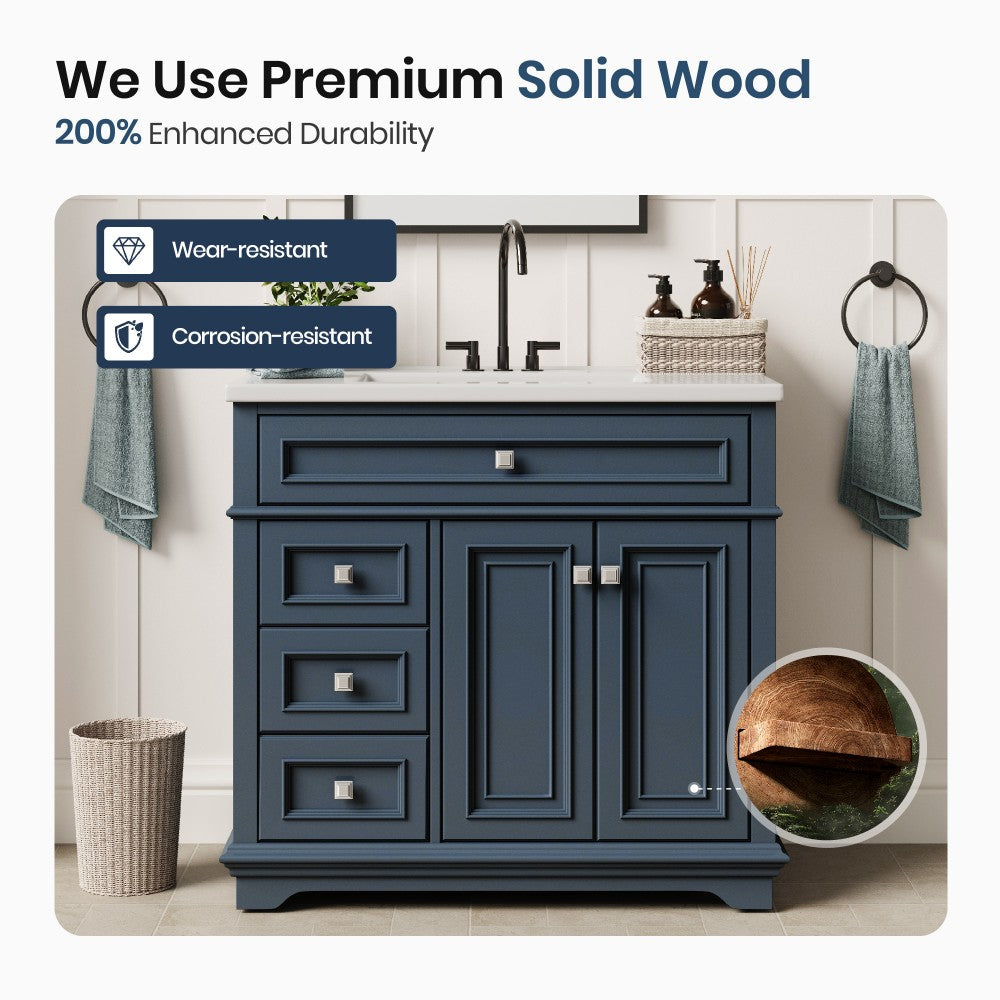 36 inch Single Sink Solid Wood Bathroom Vanity with Integrated Ceramic Basin