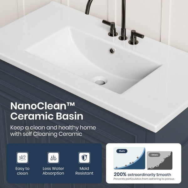 36 inch Single Sink Solid Wood Bathroom Vanity with Integrated Ceramic Basin