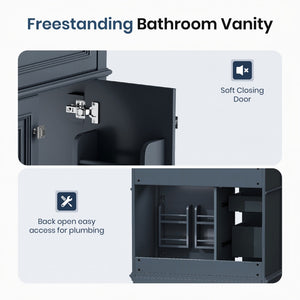 36 inch Single Sink Solid Wood Bathroom Vanity with Integrated Ceramic Basin