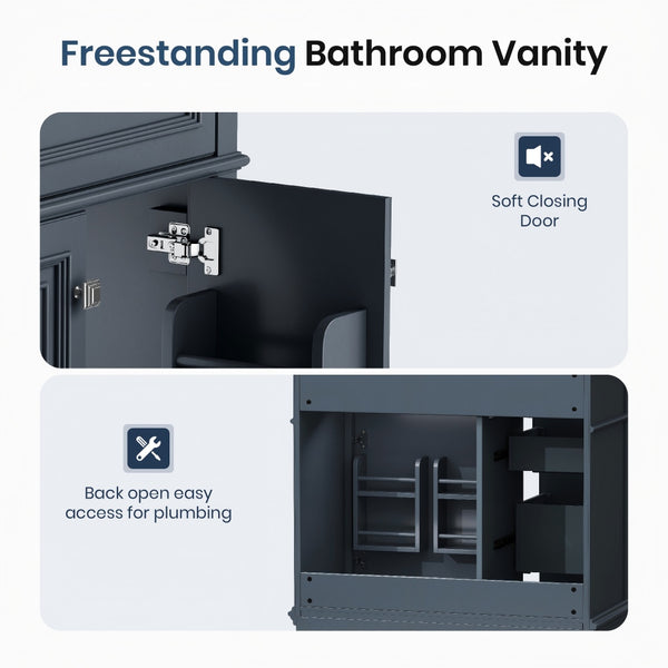 36 inch Single Sink Solid Wood Bathroom Vanity with Integrated Ceramic Basin