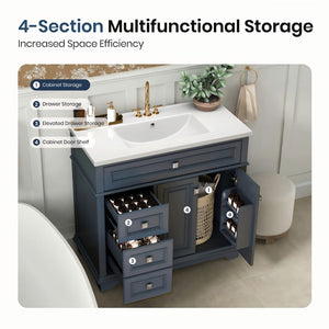 36 inch Single Sink Solid Wood Bathroom Vanity with Integrated Ceramic Basin