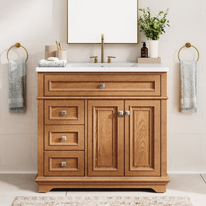 36 inch Single Sink Solid Wood Bathroom Vanity with Integrated Ceramic Basin