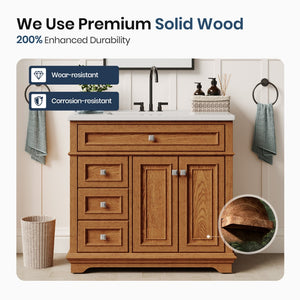 36 inch Single Sink Solid Wood Bathroom Vanity with Integrated Ceramic Basin