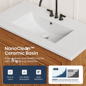 36 inch Single Sink Solid Wood Bathroom Vanity with Integrated Ceramic Basin