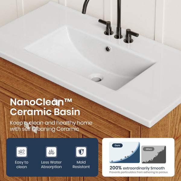 36 inch Single Sink Solid Wood Bathroom Vanity with Integrated Ceramic Basin