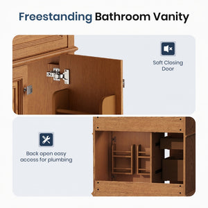 36 inch Single Sink Solid Wood Bathroom Vanity with Integrated Ceramic Basin