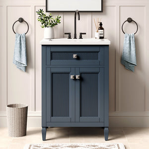 24"/36" Solid Wood Single Bathroom Vanity with Ceramic Top
